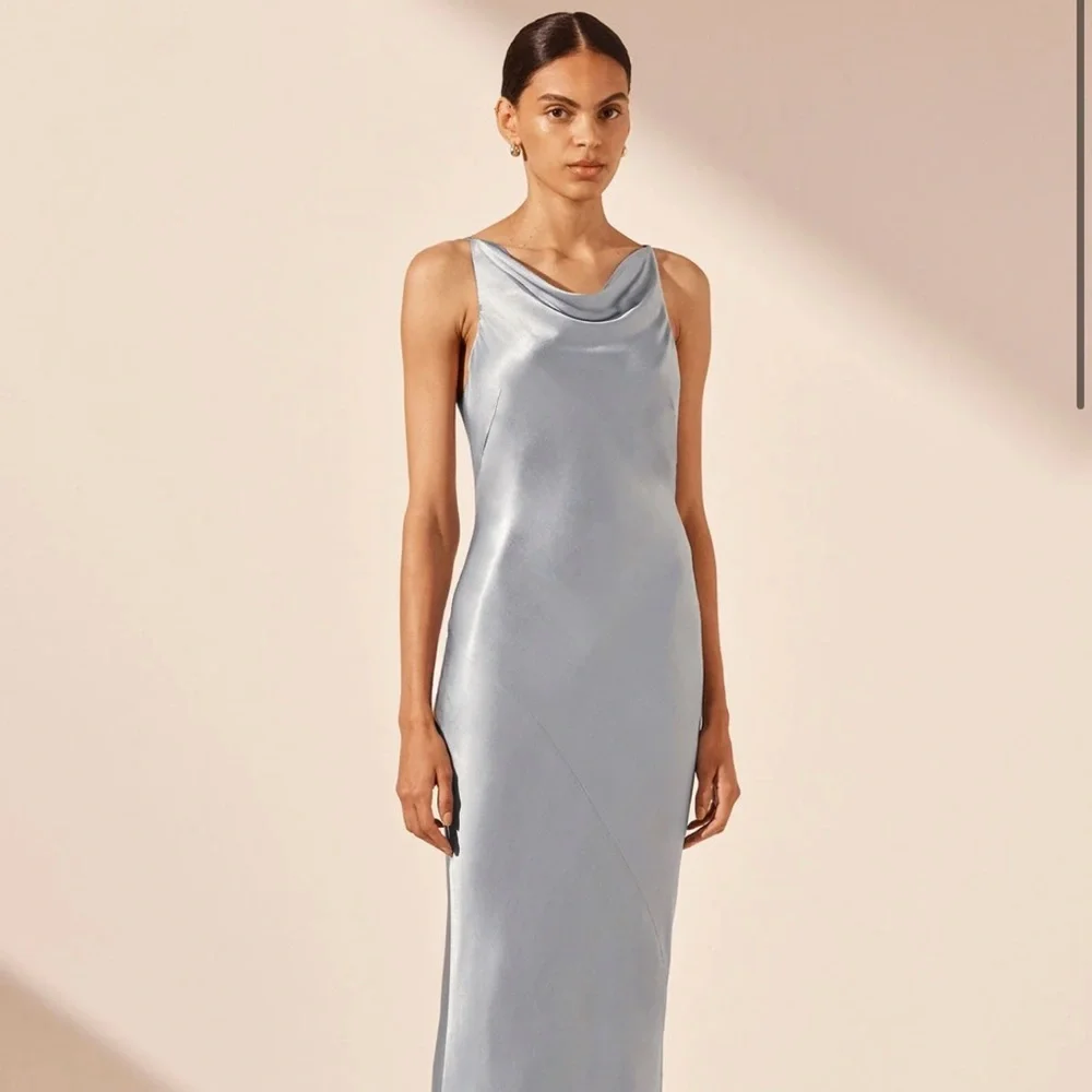 Shona Joy Silver Maxi Dress: La Lune High Neck Cowl Maxi Dress - Powder Blue - Picture 1 of 8
